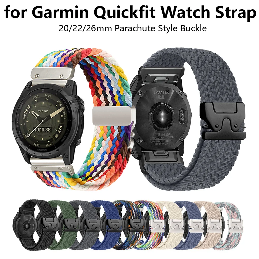 For Garmin Quickfit Watchband Fit Fenix 8 7 6 Pro 20mm 22mm 26mm Tactix Epix Nylon Canvas Parachute Style Buckle Watch Strap