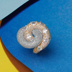 BrideTalk 2025Trendy Round Big Ring For Women Wedding Cubic Zirconia Beads Charm Finger Ring Bohemian Style Beach Jewelry
