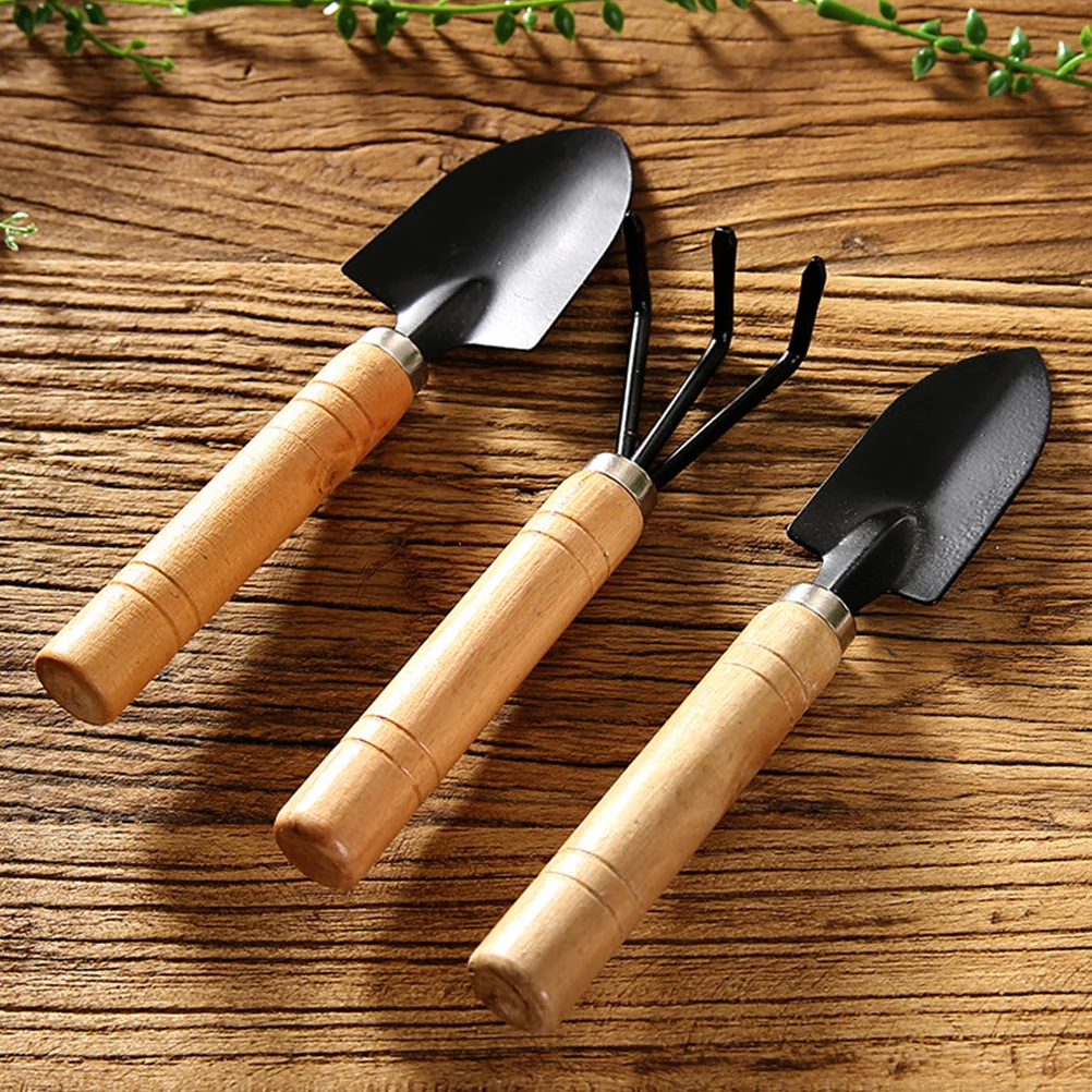 6 Pcs/2 Sets Mini Gardening Tools Rake Spade Gardening Set Wooden Handle Metal Plant Tools Sets