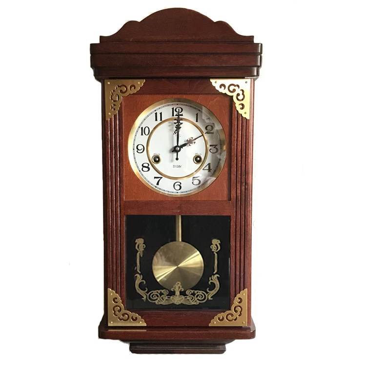 Old-fashioned mechanical pure copper movement, clockwork wooden swing, hour clock
