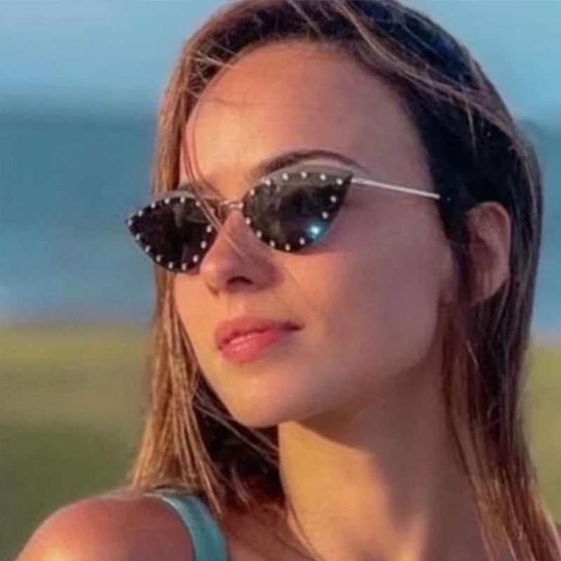 55554 نظارات شمسية فاخرة بدون إطار للنساء نظارات شمسية مرصعة بالألماس على شكل مثلث نظارات أنيقة للعلامة التجارية للمصمم Uv400 #2