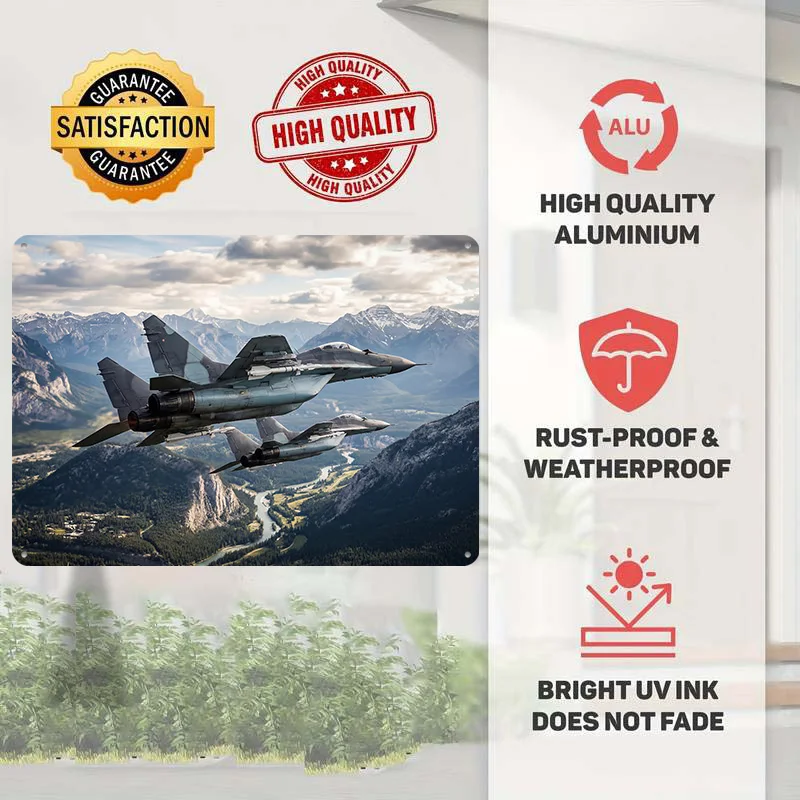 Fighter Jets Flying Over Mountains Poster Retro 3D Printed Metal Signs Customized Wall Hanging Gift for Room Decor Tin Sign Home