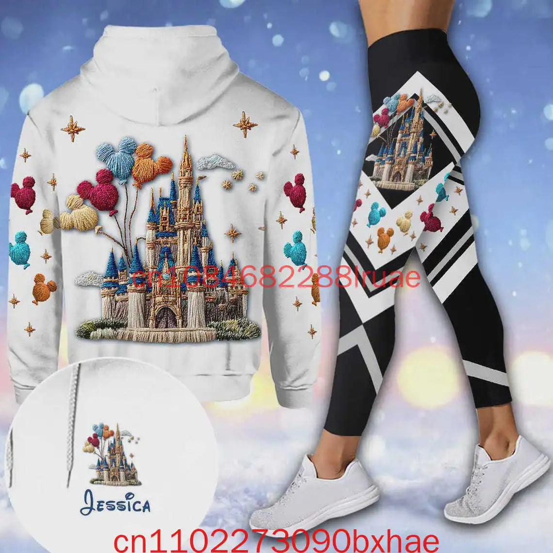 

Personalized Disney Hoodie and Leggings Set Custom Name Balloon Outfit Magic Kingdom Fan Gift Women's Activewear Set
