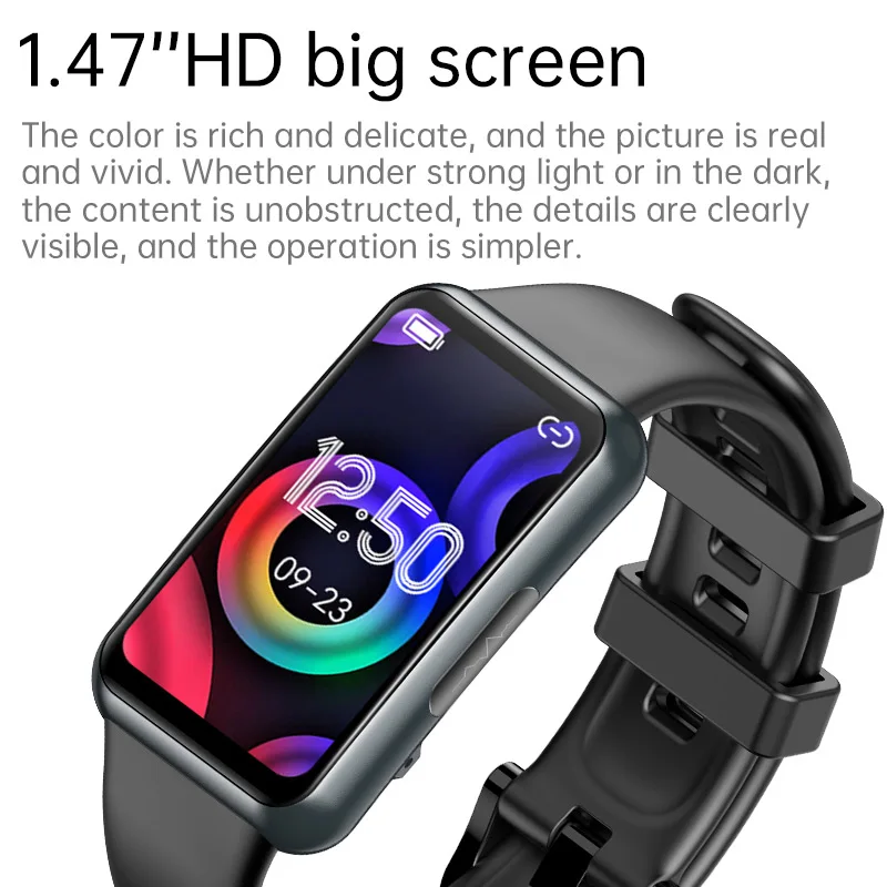 JL06 جهاز تعقب للياقة البدنية الذكية الفرقة بلوتوث دعوة 1.47 "HD عرض الرجال النساء Smartwatch E/C/G سوار SpO2 معصمه الضغط