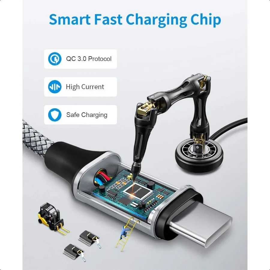 كابل USB C طويل 8ft 2Pack 3A شحن سريع USB A إلى USB C كابل شاحن مضفر لهاتف iPhone 16 15 Pro Max Plus لهاتف Samsung Gala