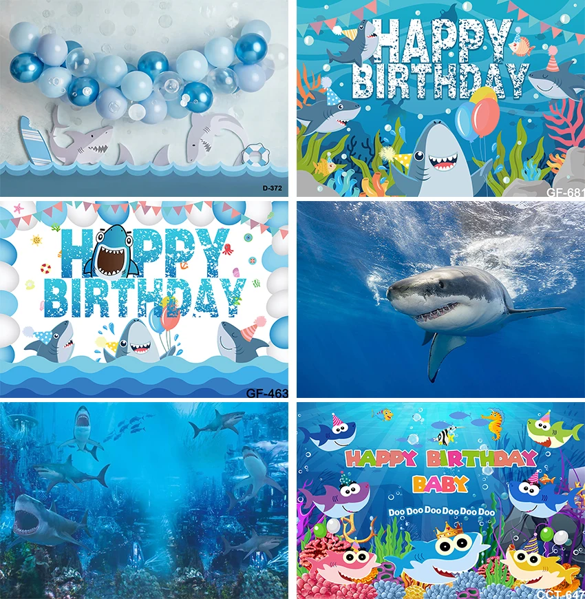 Shark Under The Sea World Photography Backdrop for Birthday Party Banner Decor Aquarium Ocean Background Photo Booth