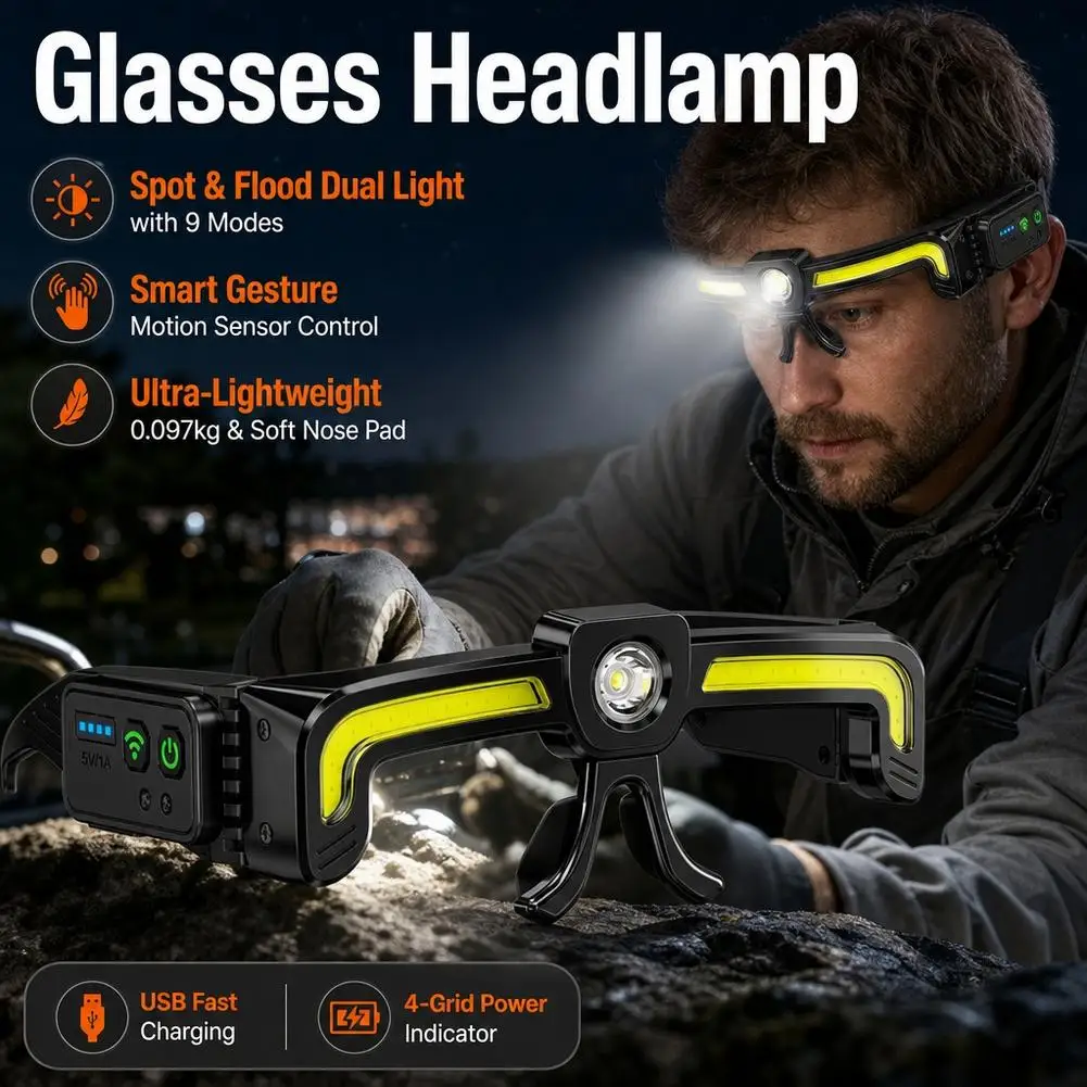 LED Glasses Style Work Light, Spotlight & Floodlight Dual Source, Waterproof Lightweight Work Lamp for Auto Repair & Workshop