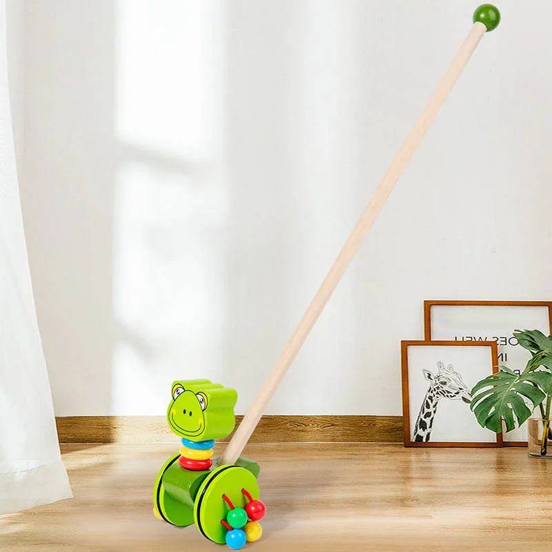 Cartoon Animal Wooden Baby Walker Early Childhood Educational Toy Toddler Push Cart Kids Cute Crocodile Bunny Trolley Toy