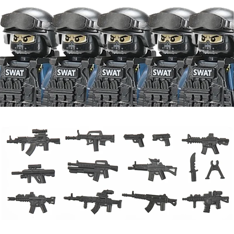 Blocos de Montar da Série Forças Especiais Militares, Figura de Soldado da Polícia da Cidade, Comando SWAT, Máscara de Defesa contra Gases, Armas, Brinquedo de Blocos