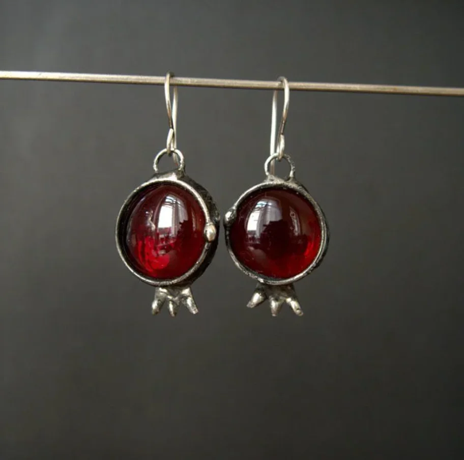 Ethnic Antique Simple Red Color Round Stone Hoops Dangle Earrings For Women Jewelry New Custom Jewelry