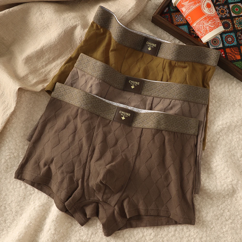 

3 шт./упак., 100% хлопок, однотонное нижнее белье в виде ромба, дышащие антибактериальные сетчатые боксеры с промежностью, мужские высокоэластичные мужские трусы