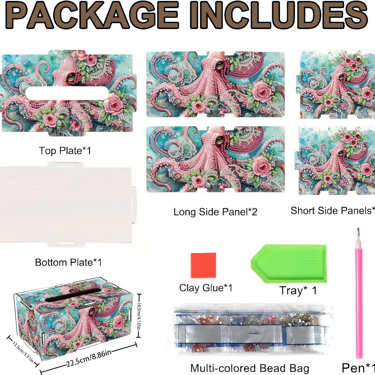 1 Piece Diamond Painting set, tissue box, Butterfly puppy pattern, Wooden material, carnival party, gift