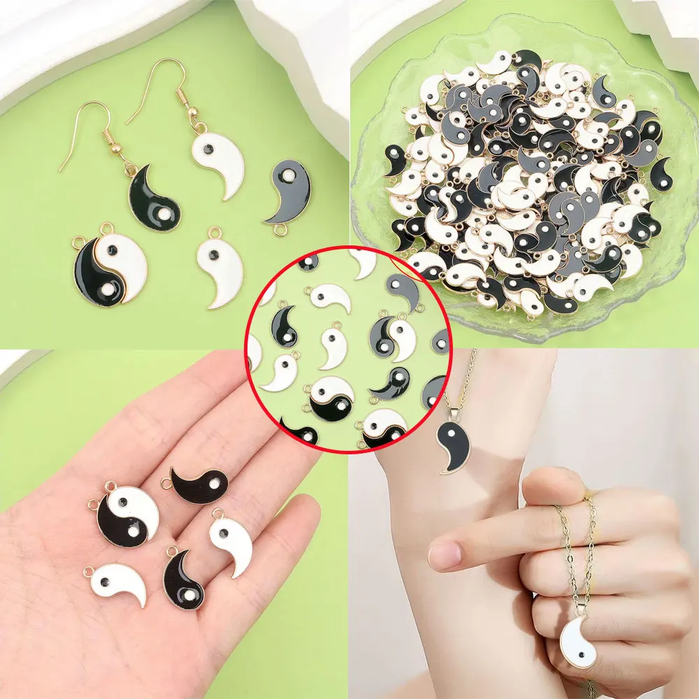 4/11/22pcs Black and White Enamel Tai Chi Bagua Shaped Pendant, Used for DIY Bracelets, Necklaces, Beach Decoration Accessories
