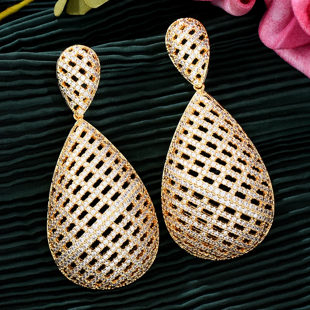 

Missvikki New 65mm Big Waterdrop Pendant Earrings Full Clear CZ Crystal Stone Jewelry For Women bride Wedding Appointment