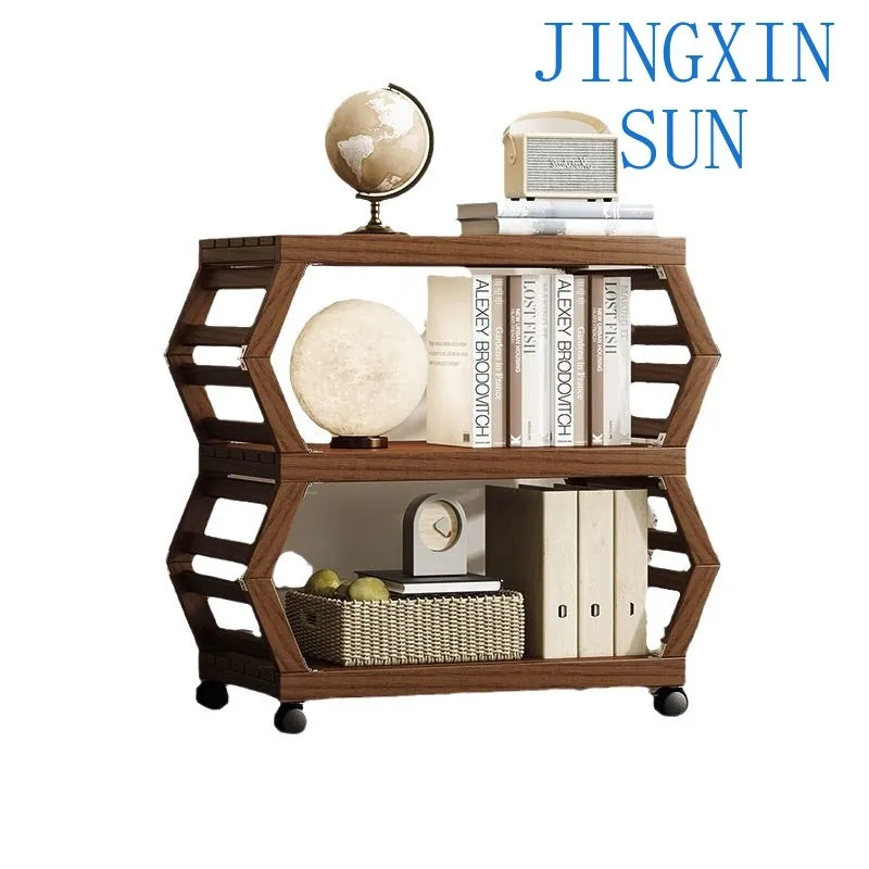 Installation-free folding wheel bookshelf floor-to-ceiling home bedroom living room study removable shelf