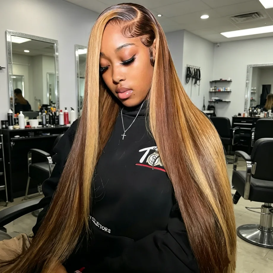 

13x6 HD Lace Frontal Wig 4/27 Honey Blonde Highlight Bone Straight Real Human Hair Wigs With 13x4 HD Lace Front Option