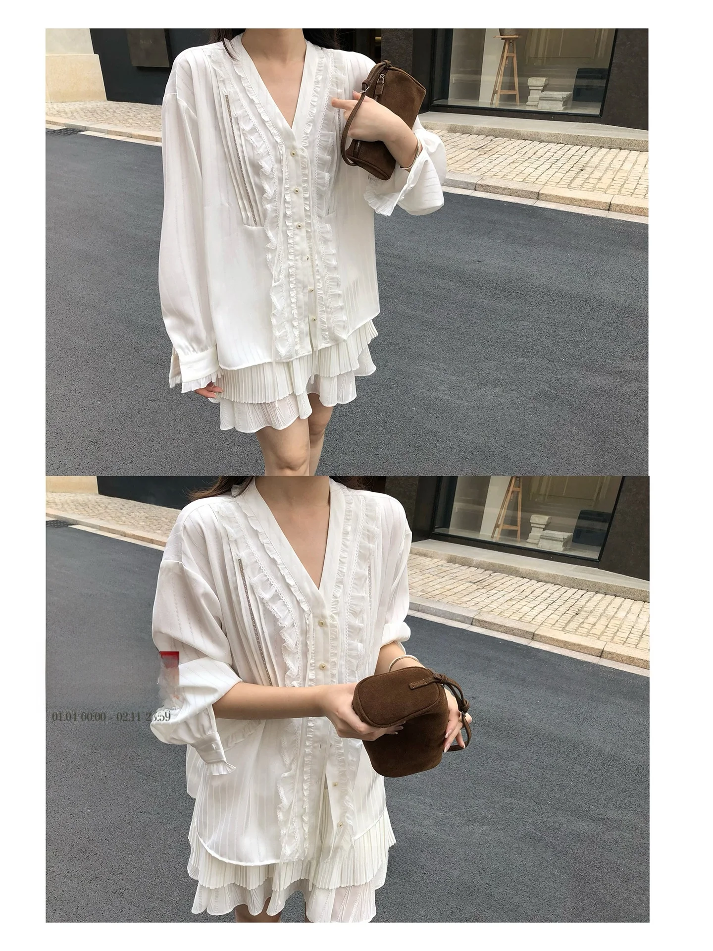 

Комплект из рубашки свободного кроя и брюк с эффектом похудения, летняя коллекция, для повседневной носки, с длинным рукавом, на пуговицах, однотонный