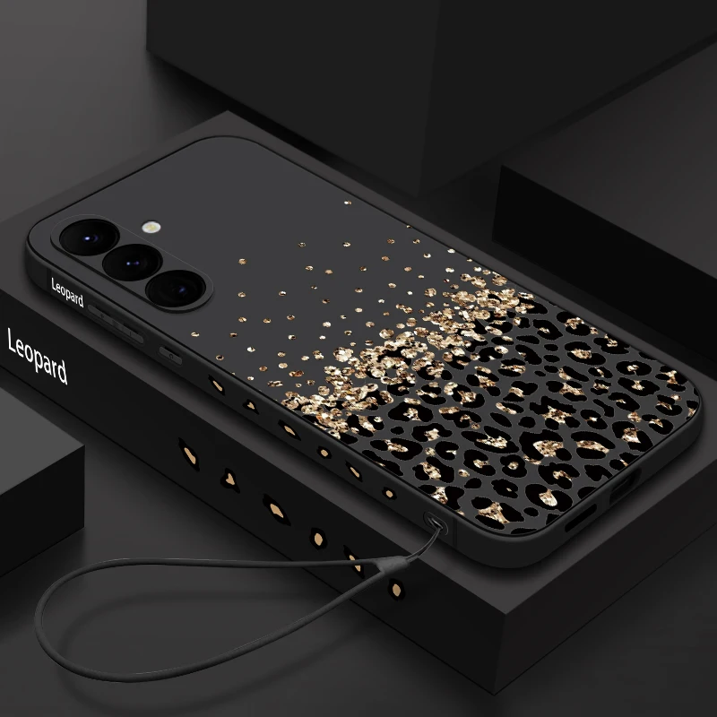 Soft TPU Lanyard Case For Samsung Galaxy S26 S24 S25 Ultra S23 S24 FE A17 A56 A55 A36 A15 A16 A25 5G Leopard Print Phone Cover