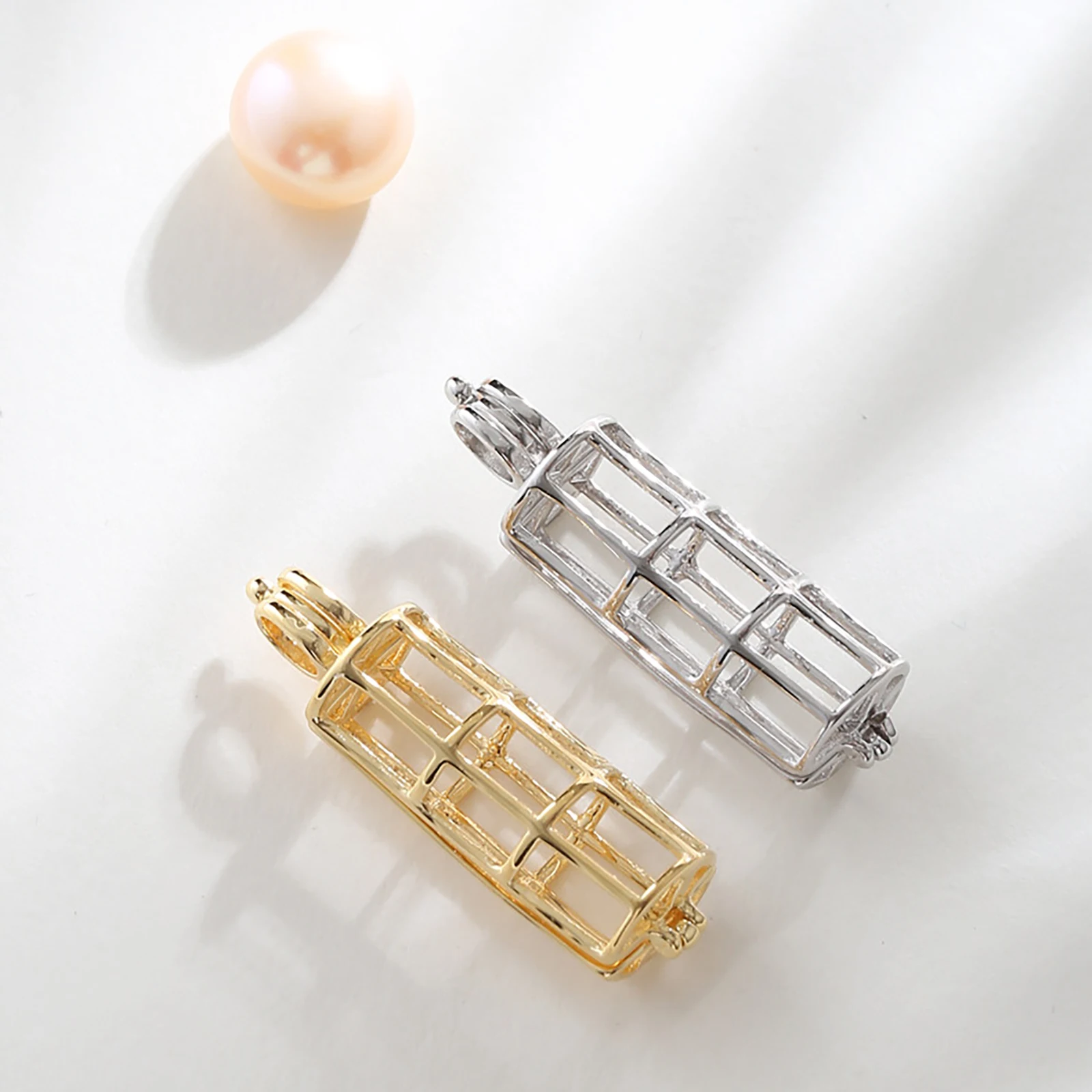 2Pcs/lot Copper Pagoda Shaped Hollow Out Pearl Cage Blank Fit Setting Round Bead DIY Necklace Charm Jewelry Making Accessory