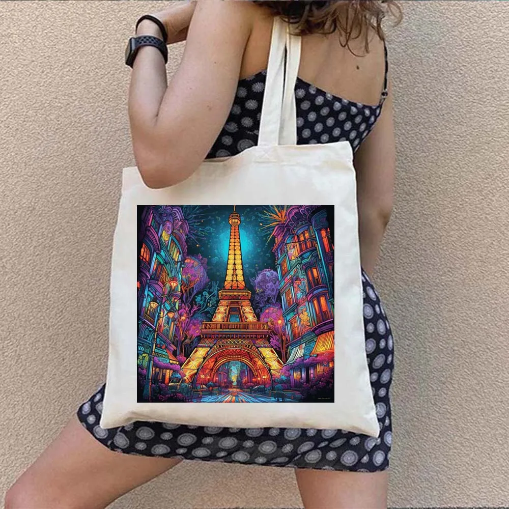 Neon Pop Places Brazil Italy Tokyo London Paris Harajuku Canvas Tote Bag Foldable Shoulder Bag Women's Shopping Shopper Handbags