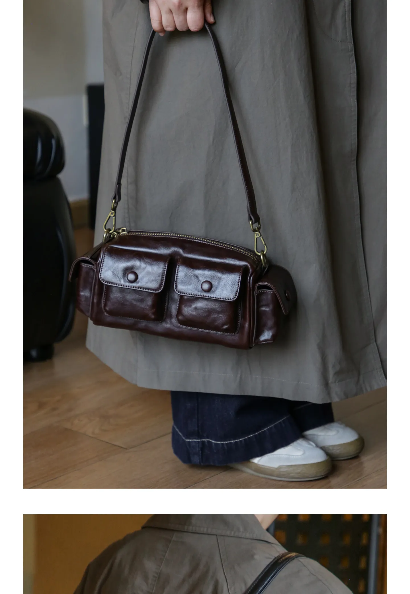Designer-Handtasche aus handgefertigtem Rindsleder der ersten Schicht für Damen, lässige Reisetasche aus echtem Leder, Damen-Umhängetasche. – Detail 8