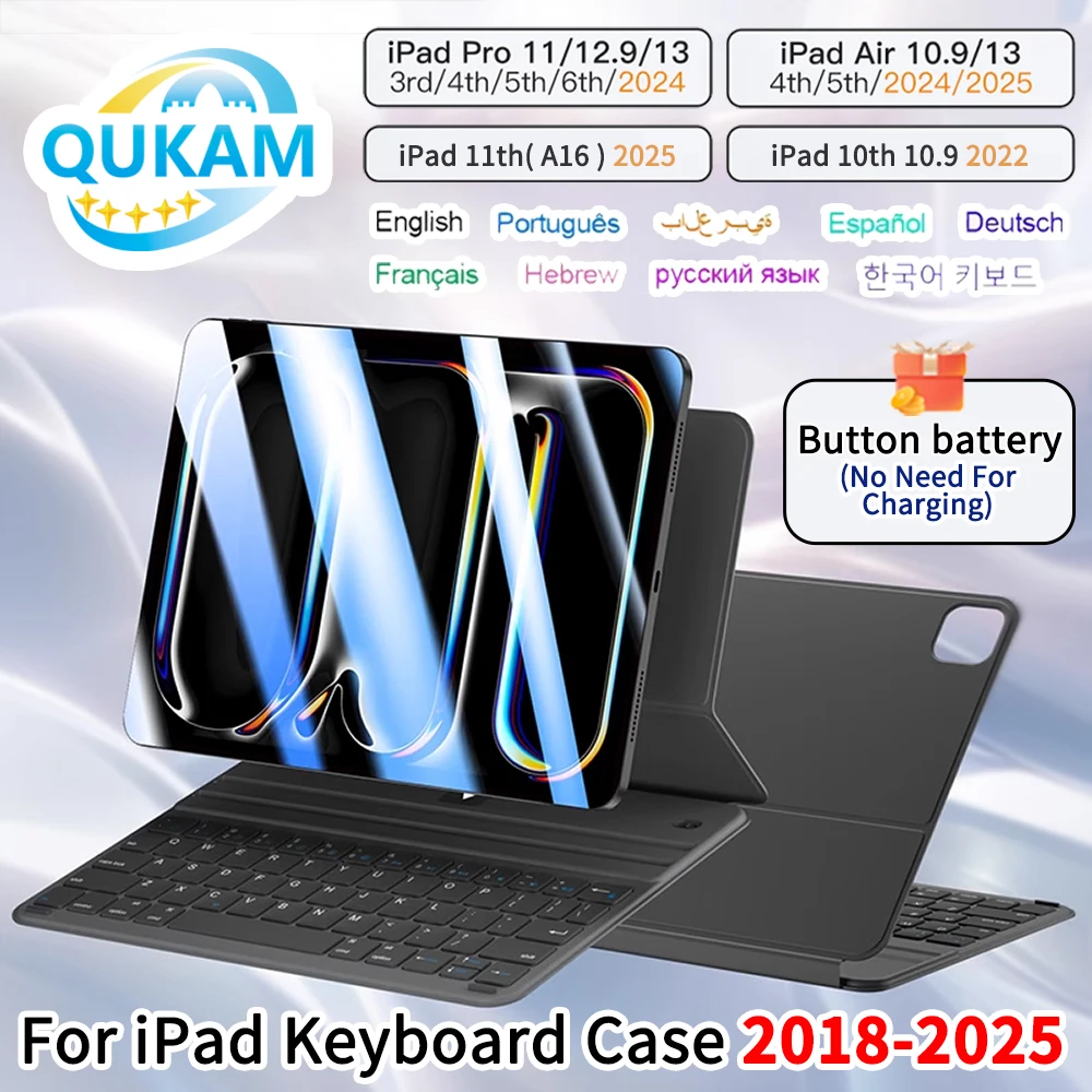 

QUKAM 2025 Magic Keyboard For iPad A16 Bluetooth Wireless Keyboard For iPad Air 11 13 M3 M2 Air 4 5 Pro 11 12.9 iPad Case Stand
