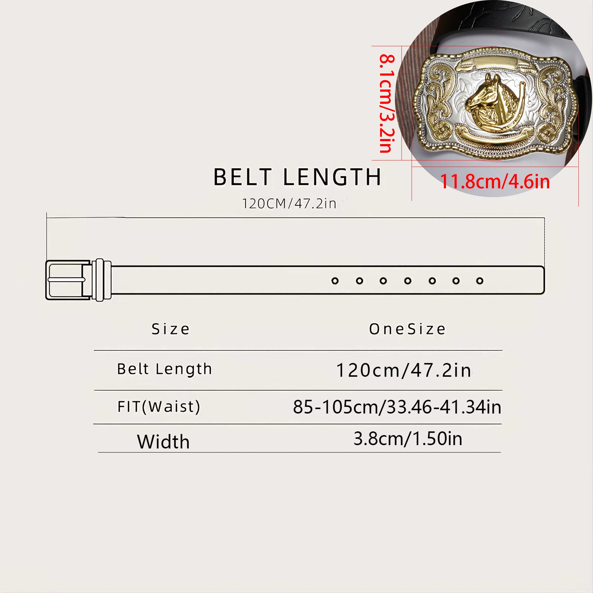 مشبك على شكل ثور وحصان منقوش ثلاثي الأبعاد بلونين، حزام منقوش من البولي يوريثان عتيق وفاخر، حزام للجنسين #2