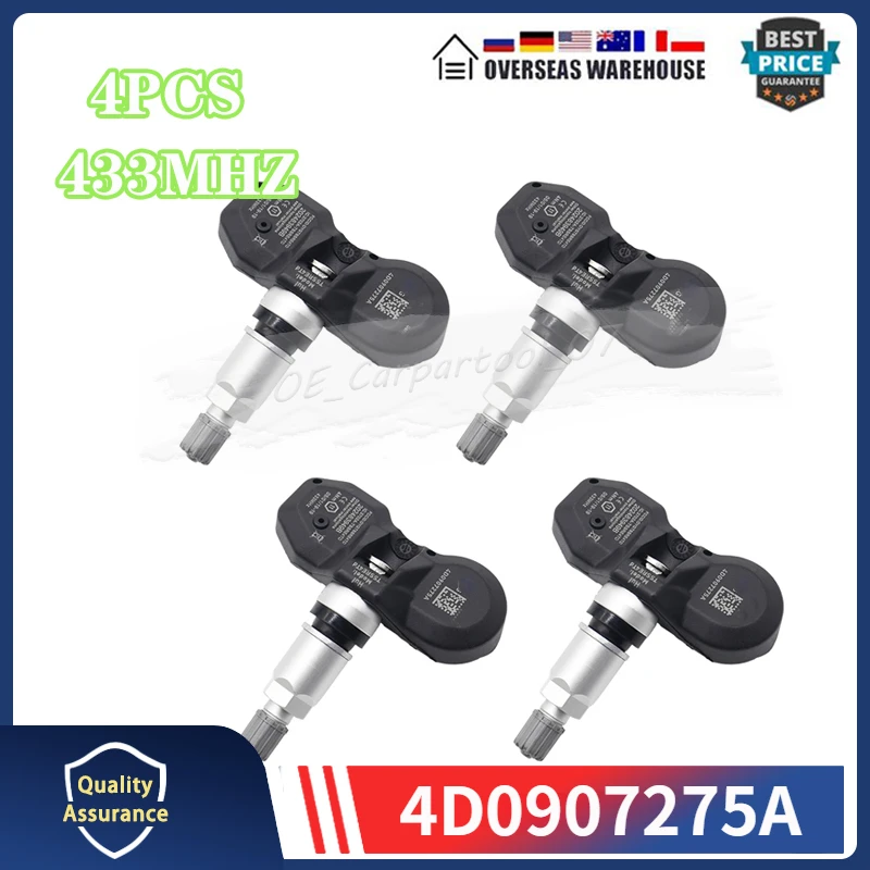 

433MHZ TPMS TIRE PRESSURE SENSOR 4D0907275A For Audi A6 A8 2007-2016 Volkswagen Phaeton Tyre Monitor System Pressure Sensor 4PCS