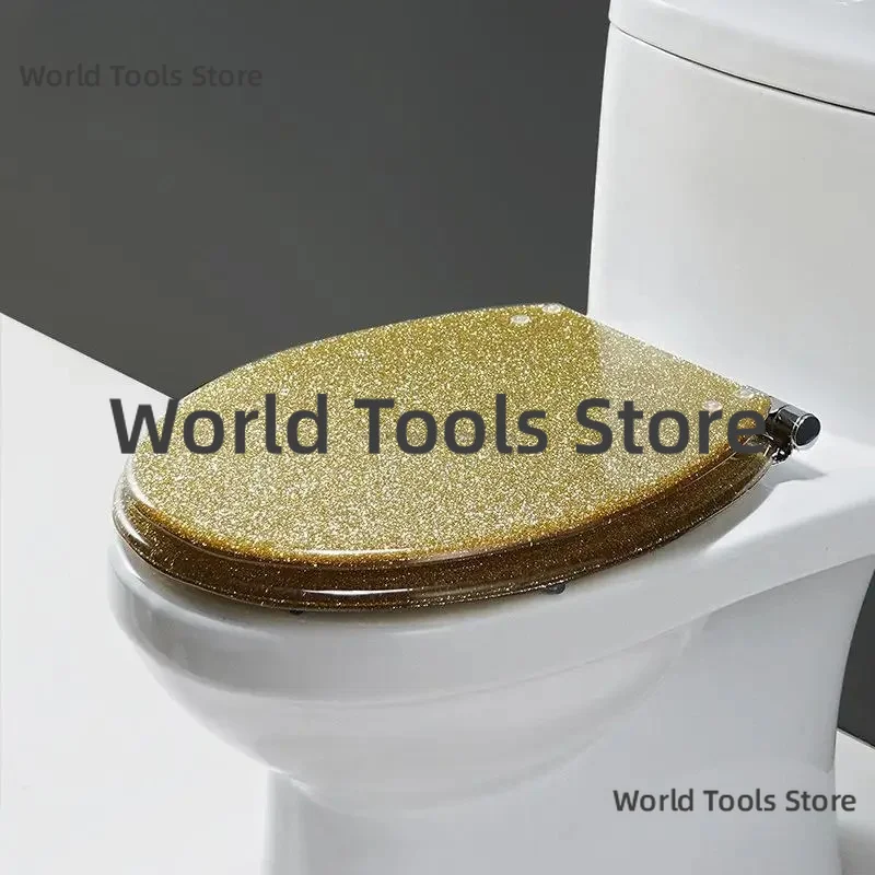 Luxury Golden Resin Toilet Seat Slow Close Stainless Steel Hinge Universal U/V/O Shape Toilet Lid