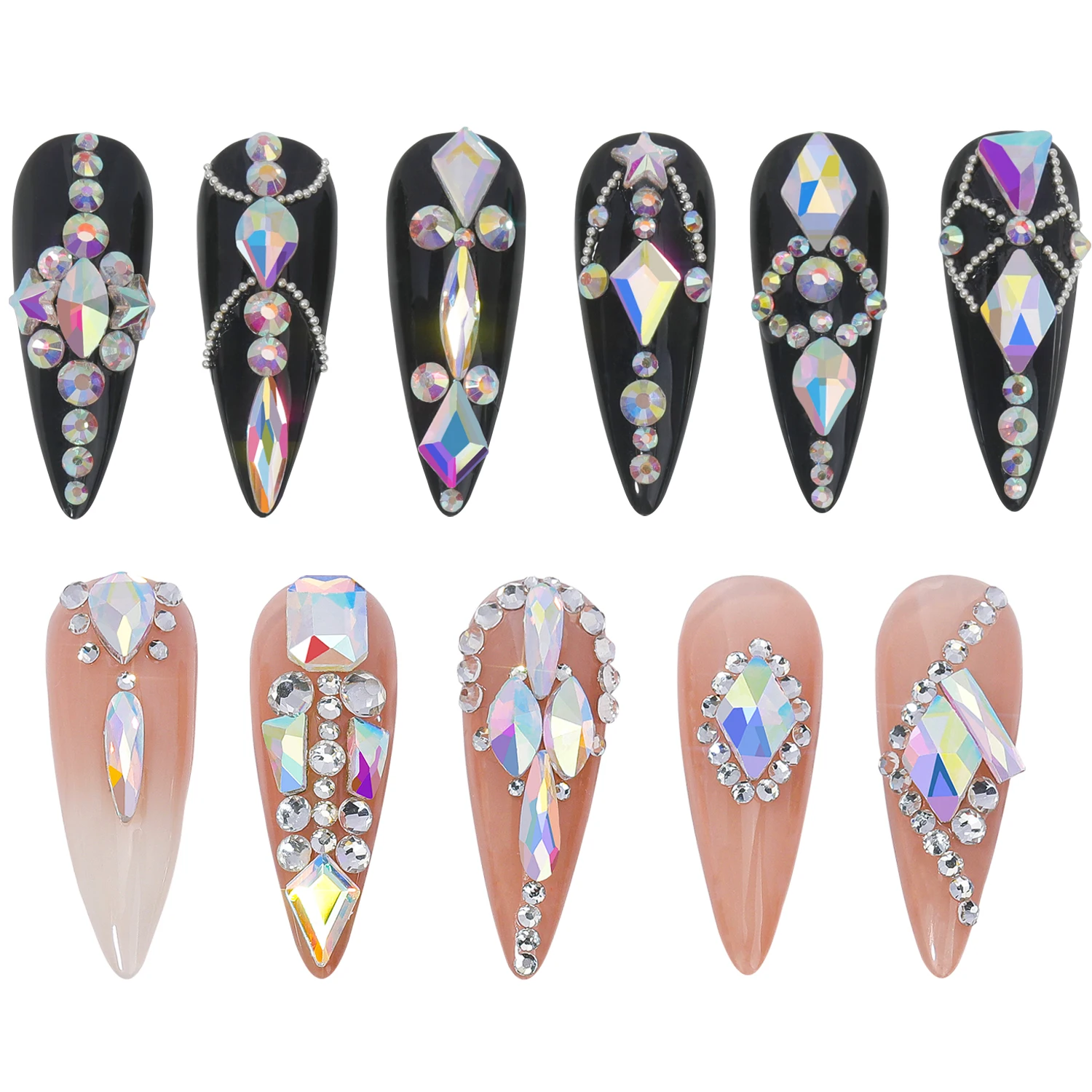 Nail Art Rhinestones Crystal Charms Set Gem Stone Light Purple Flatback Glass Mixed Size Nail Charms For DIY Nail Decoration