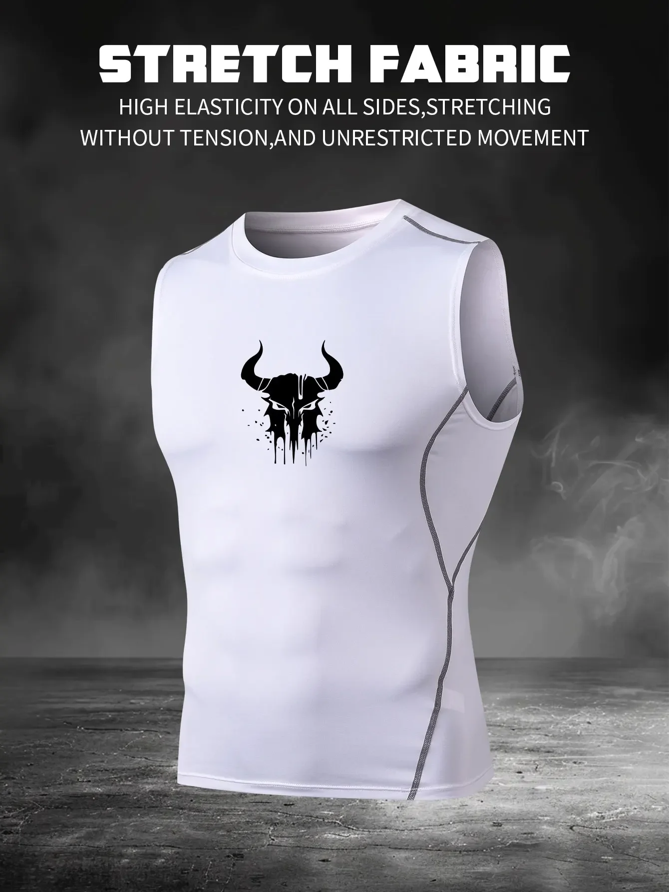 

2D printed T-shirt, quick-drying stretch sports top, sleeveless T-shirt, men's fitness running training