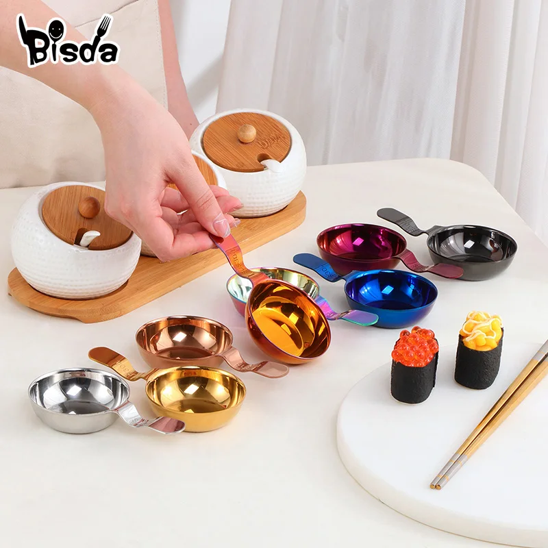 2Pcs Kichen Stainless Steel Sauce Dish Mini Tray Small Plate Side Seasoning Dish Condiment Dishes Sushi Soy Snack Dipping Bowl