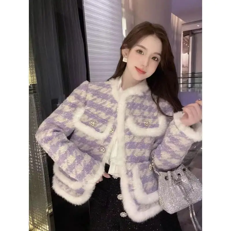 Coats Women Print Plaid Warm Thick Quilted Coat Casual Regular Full Sleeve Elegant Jackets Slim Fit Outerwear Winter 2024