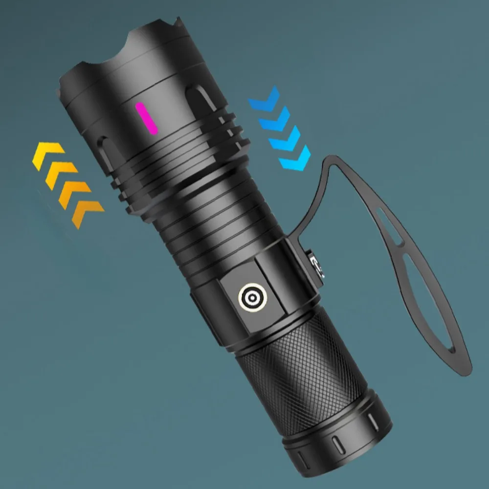 Super Bright LED Flashlight Type C Rechargeable 3 Modes Zoom Handlamp Long Range Tactical Torch Outdoor Waterproof Camping