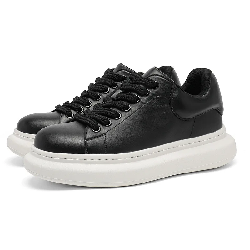 

Новые дизайнерские мужские кроссовки из натуральной кожи на платформе, с толстой подошвой, в стиле скейт-обуви, уличные, крутые, массивные кеды