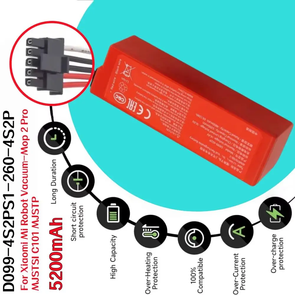 

D099-4S2P/S1-260-4S2P Battery 14.4V 5200mAh for Xiaomi MIJIA - Replacement for Robot Vacuum-Mop 2 Pro/MJSTS1/C101