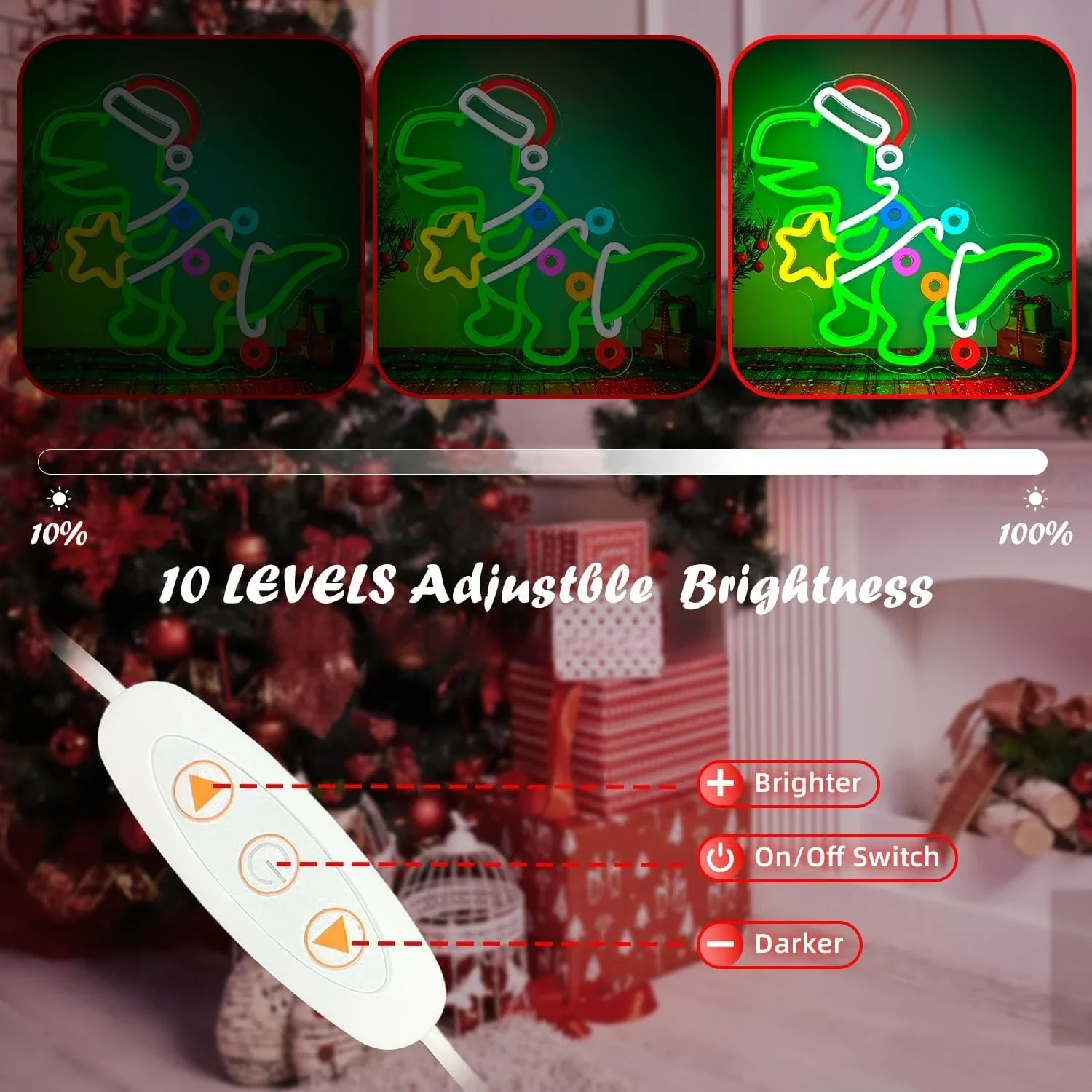 ﻿   عيد الميلاد ديناصور النيون تسجيل USB عكس الضوء LED ضوء النيون تسجيل جدار الفن الديكور ل غرفة نوم حفلة هدايا عيد الميلاد