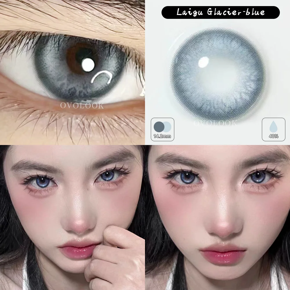 OVOLOOK-1 Pair Blue&Green Lenses Colored Eyeglass Lenses Bright Beauty Pupils Eye Color Lenses Myopia With Diopter Fashion Lens