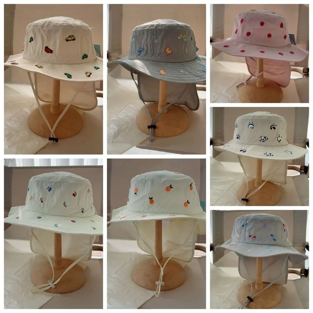 Mode dessin animé broderie enfants Panama casquette Protection du cou séchage rapide enfants seau chapeau à large bord crème solaire bébé chapeau de soleil garçons