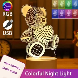 1pc Love Bear 3D Night Light, Girlfriend Gift Light, Colorful Bedroom Decoration Atmosphere Light