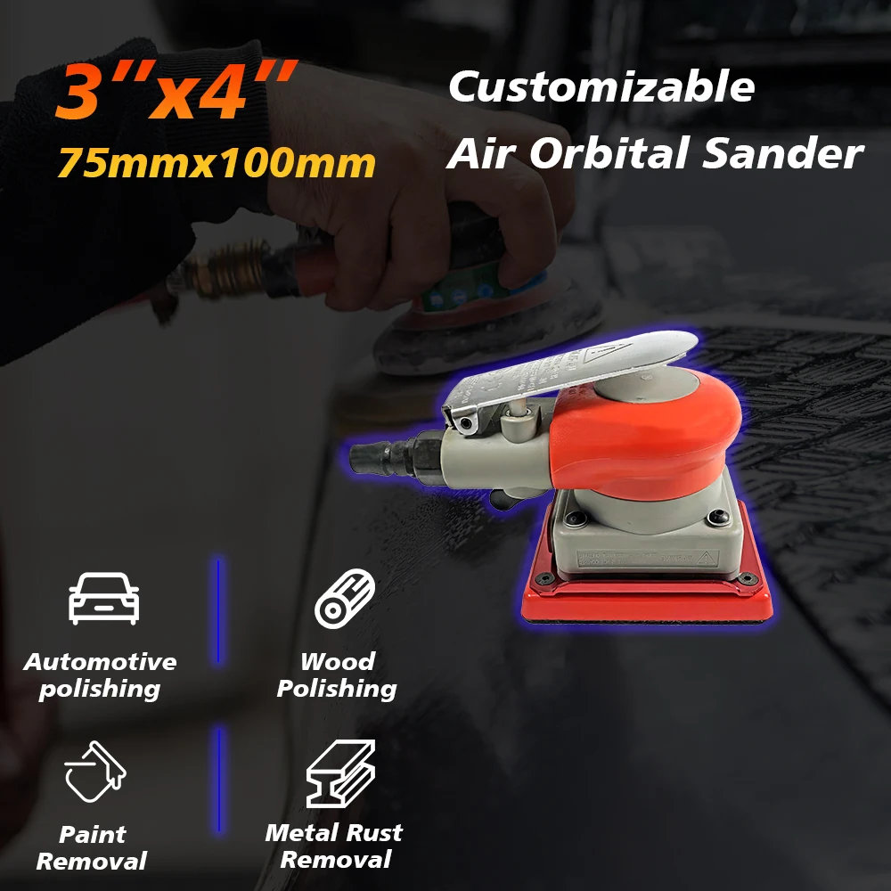 Car Polishing Machine Alloy Steel Air Squares Sanding Tool 75x100mm Sandpaper Pad