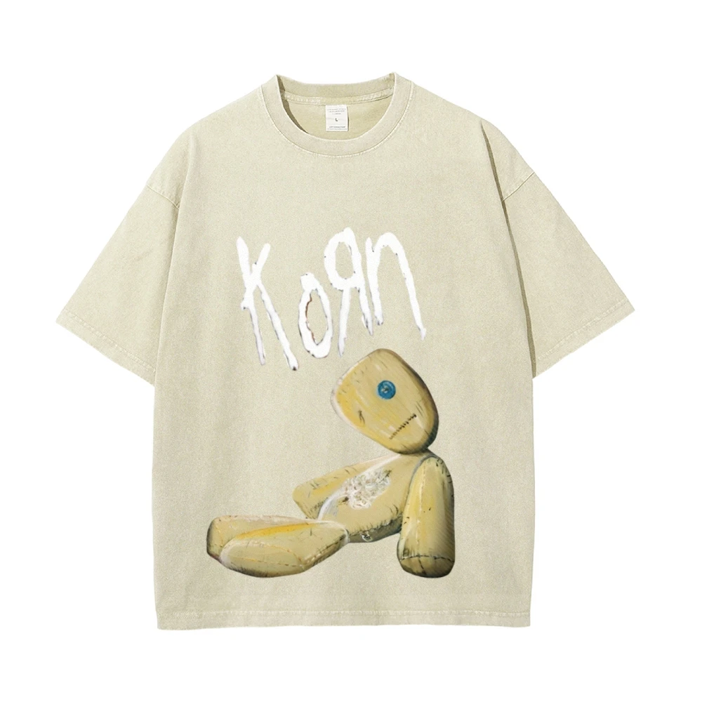 Puppet Cartoon Character Print T-Shirt Oversize Designer New Retro Washed Denim Men's And Women's Same Short Sleeves