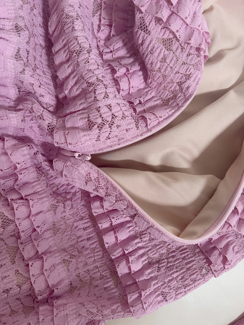 Rétro dame cloche Sve Dr Ele violet dentelle longue Dr vacances Sle Dr taille haute a-ligne jupe fermeture à glissière