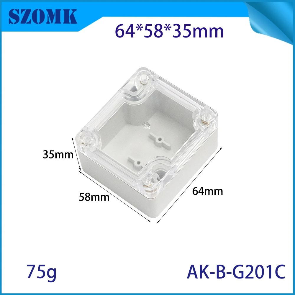 SZOMK 64x58x35mm IP65 Waterproof Enclosure PC Clear Cover ABS Base Junction Box for IoT Sensor and Smart Control Module