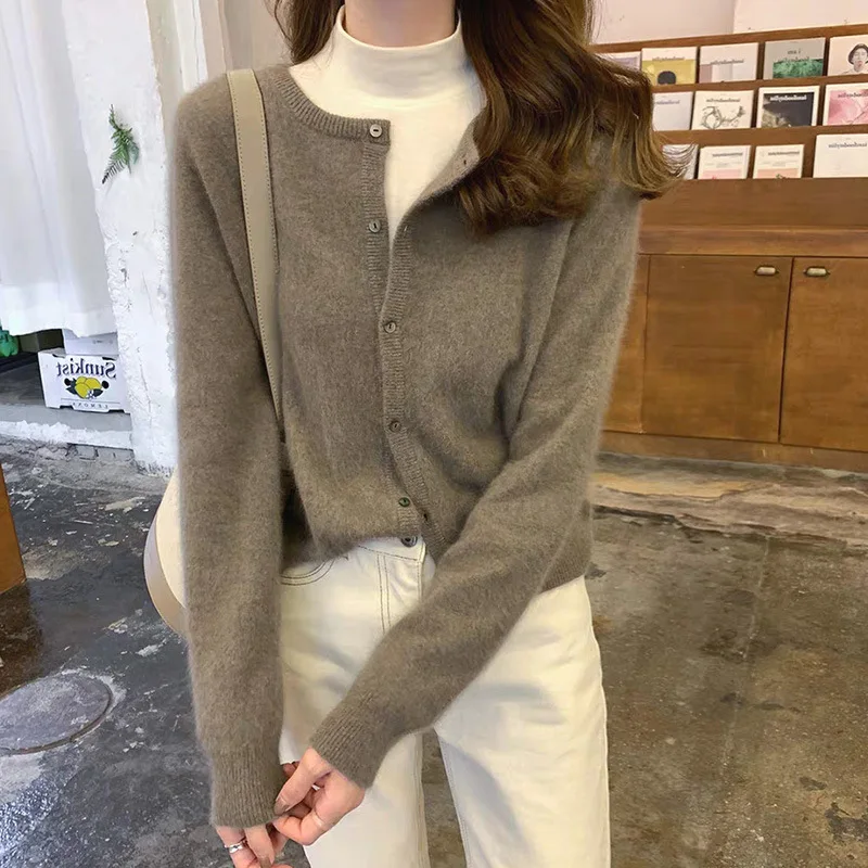 Cashmere Sweater Cardigan Women Single Breasted Long Sleeve Elegant Vintage Jumper Solid Wool Knitted Autumn Winter Outwear