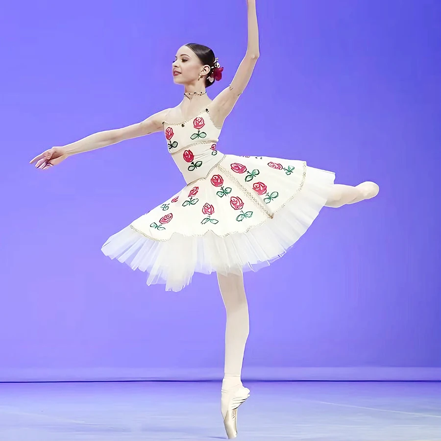 USHINE Hot Sale Kids Girls Custom Size Performance Wear White Long Ballet Dance Romantic Tutu Dress