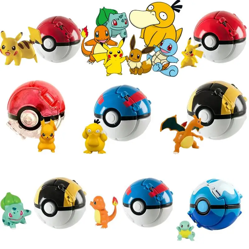 Pokemon Pop-up-Spielzeug, Pokeball, Impact Pop-out Figur, Pikachu, Glurak, Bulbasaur, Squirtle, Sammlermodell, Schreibtischdeko, Geschenk