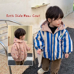 Children Cotton-padded Jacket Both Side Wear Coat 2023 Winter New Boy's Thicked Jacket 1-11Year Kid's Coat Outerwear