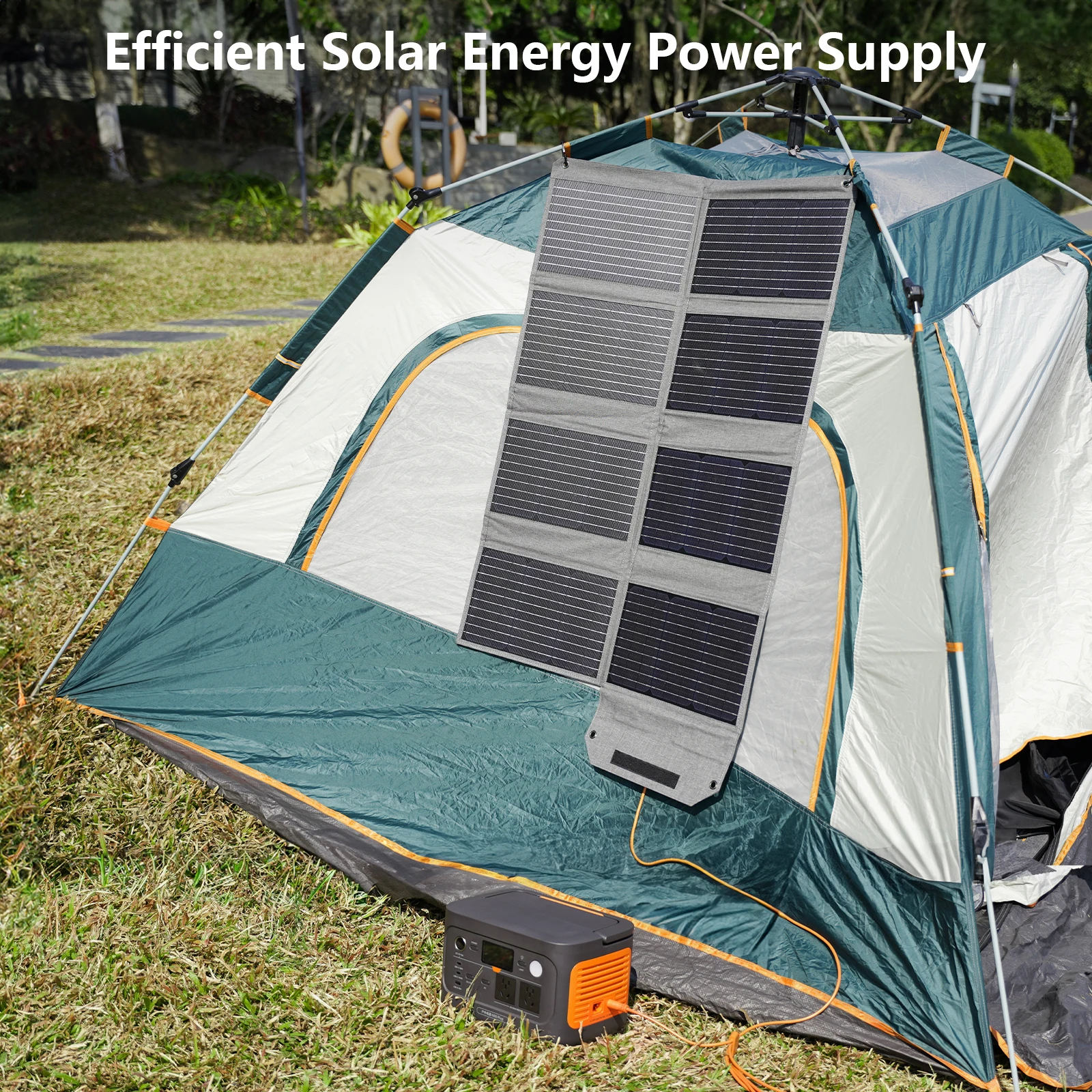 MHPOWOS 80W لوحة شمسية قابلة للطي مزود طاقة محمول مع 4 منافذ (DC/USB-C/2xUSB-A) وموصل 7 في 1 للنسخ الاحتياطي في حالات الطوارئ