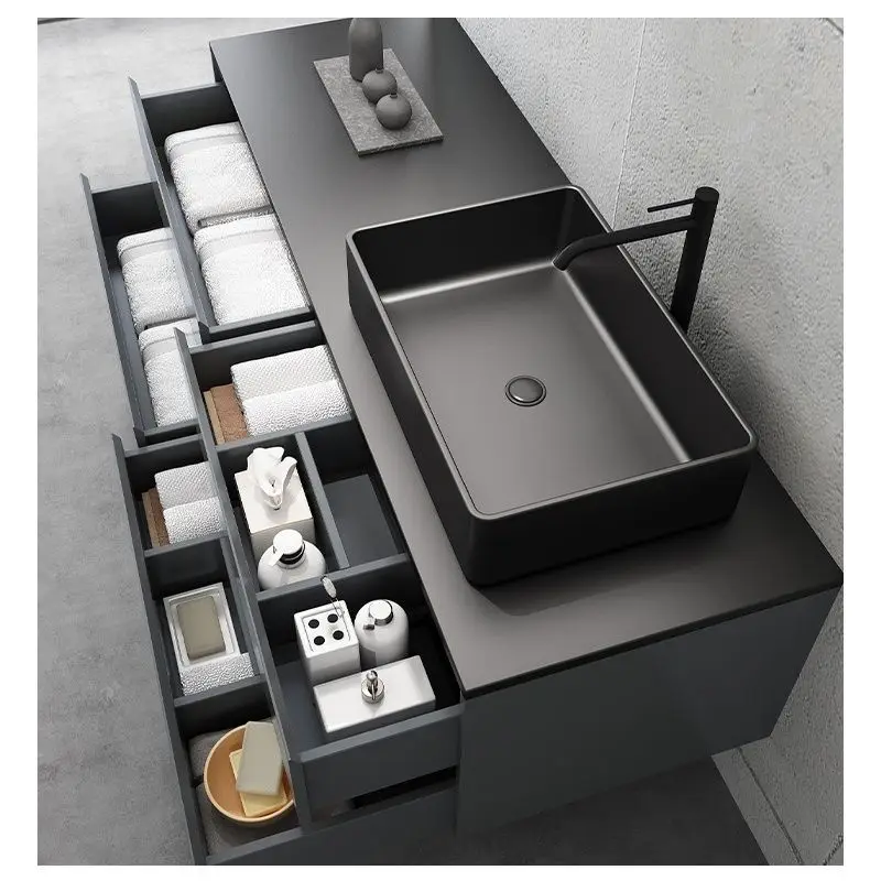 #q Luxury Integrated Intelligent Bathroom Cabinet Top Table Sink Vanities Mirror Lacquer Finish Wall-Mounted Includes Faucet